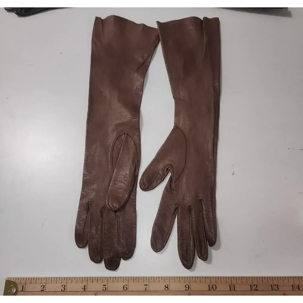 Vintage Kay Fuchs brown leather opera gloves